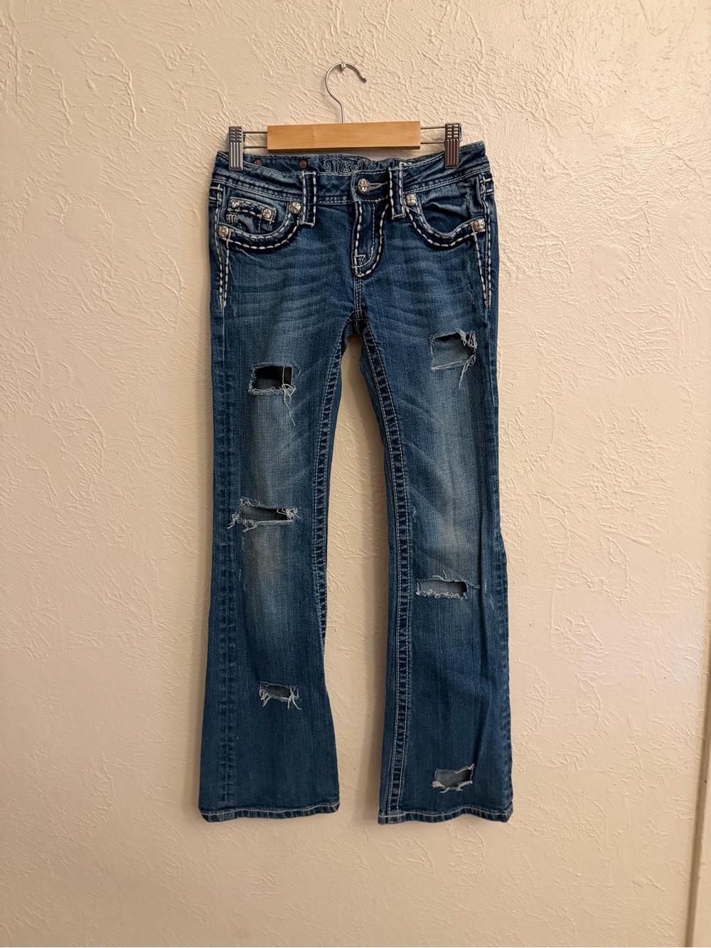 Miss Me Dark Blue Distressed Flare Jeans